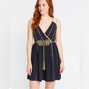 Anthropologie Ryu Navy Bronze Lace Back A-Line Skater Dress Sz M Party